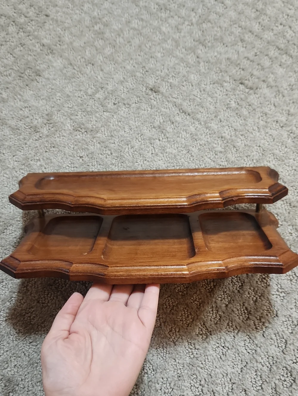 Vintage MCM 2-Tier Walnut Wooden Desk Organizer & Valet Tray